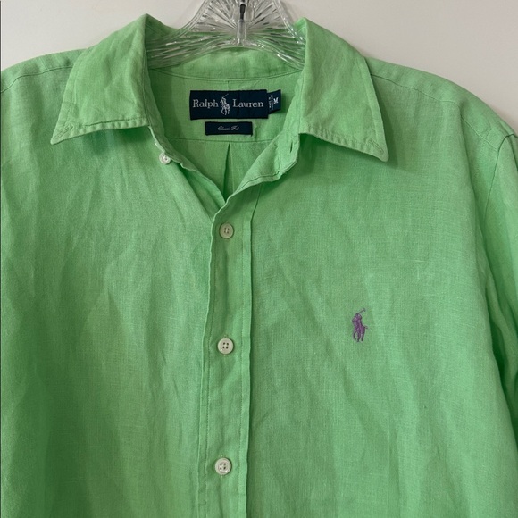 Men’s Ralph Lauren Classic Fit Solid Green Linen Button-Down Shirt size Medium - Picture 4 of 6